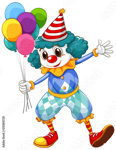 Funny clown with colorful balloons and big shoes