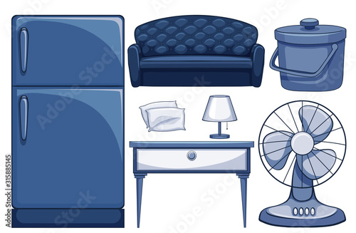 Isolated set of furnitures and appliances
