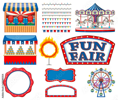 Set of circus items on white background