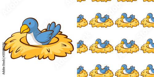 Seamless background design with bird in the nest