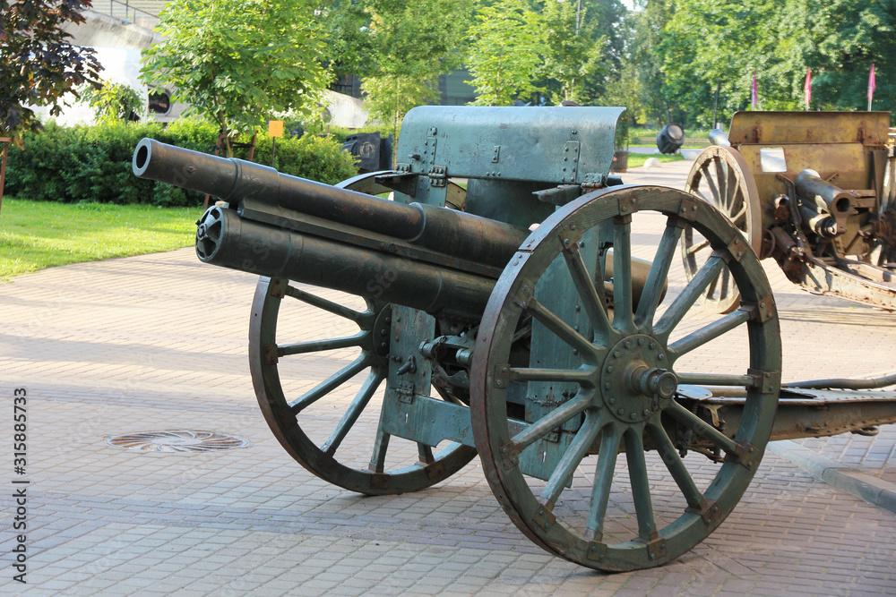 old russian artillery cannon on wheels