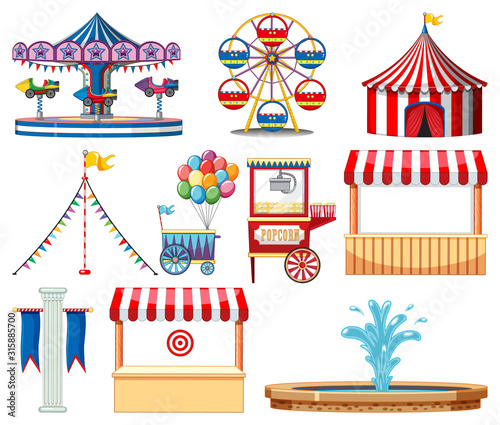 Set of circus items on white background