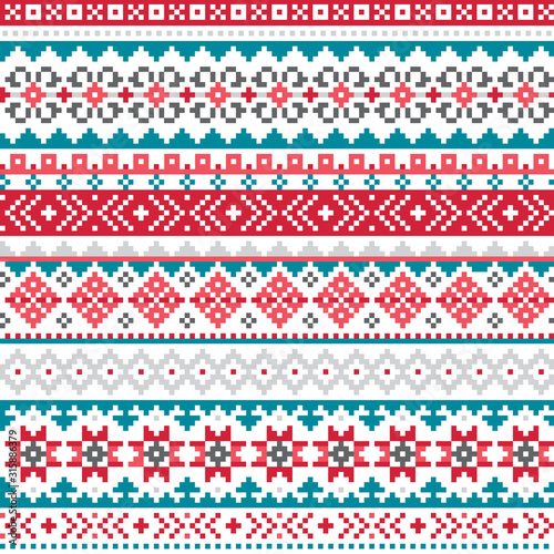 Fair Isle, Shtelands knitwear traditional vector seamless design, Scottish retro design