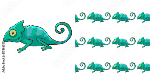 Seamless background design with green chameleon