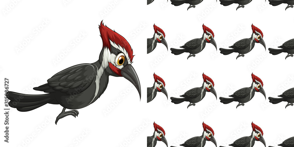 Seamless background design with cute woodpecker Seamless background design with cute woodpecker