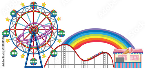 Ferris wheel and roller coaster on white background