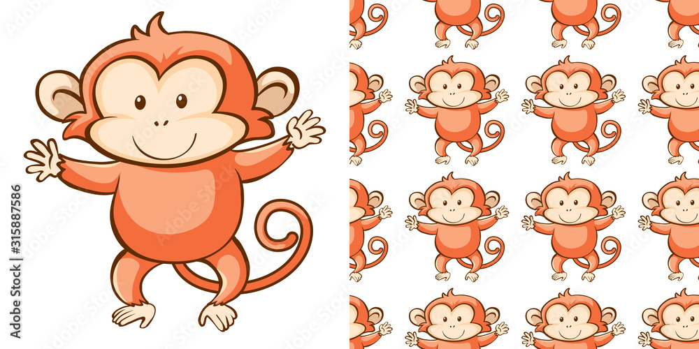 Seamless background design with cute monkey