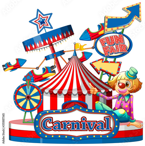 Carnival sign template with many rides in background
