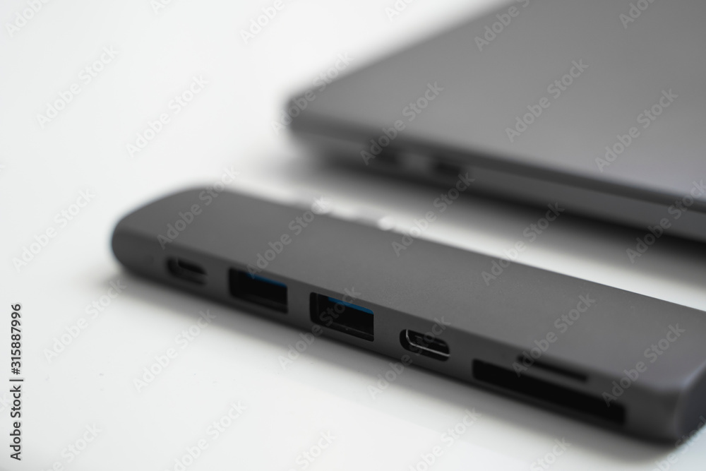 The USB adapter under the TypeC connector for laptop. Multiport