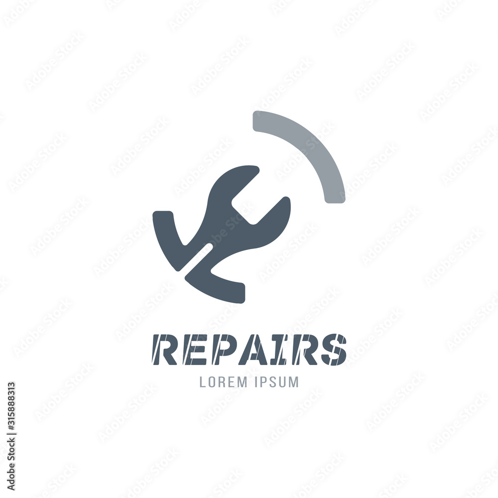 Logo for auto repair shop with wrench and wheel. Setup and maintenance. Flat vector illustration EPS 10 Logo for auto repair shop with wrench and wheel. Setup and maintenance. Flat vector illustration EPS 10