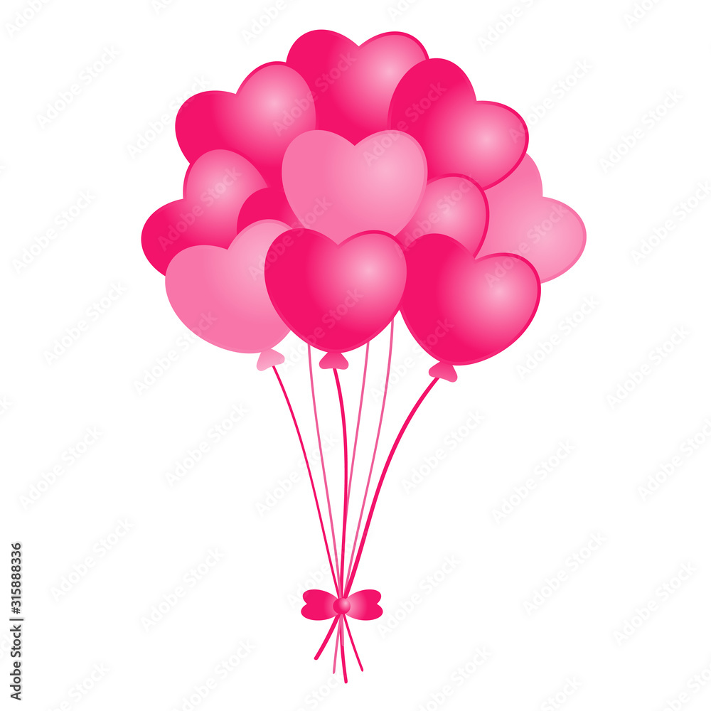 Pink heart balloons on white background