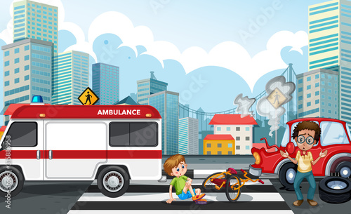 Accident scene with car crash in the city © GraphicsRF