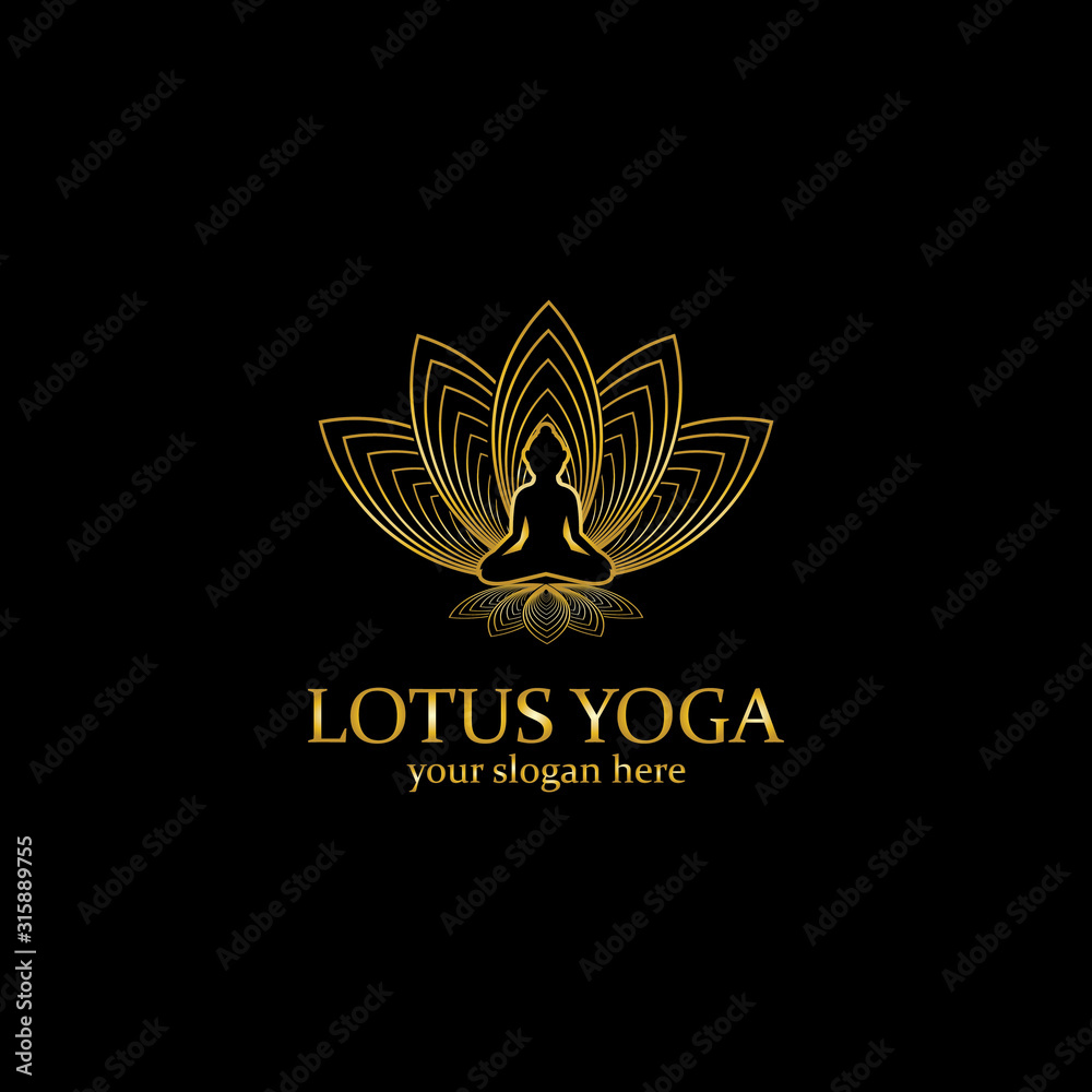 Fototapeta premium yoga logo design stock. human meditation in lotus flower vector illustration