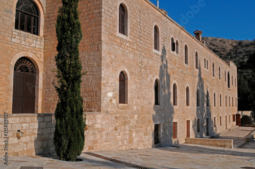 Buildings and terrace at the Monastery of Agios Neofytos in Pafos Cyprus