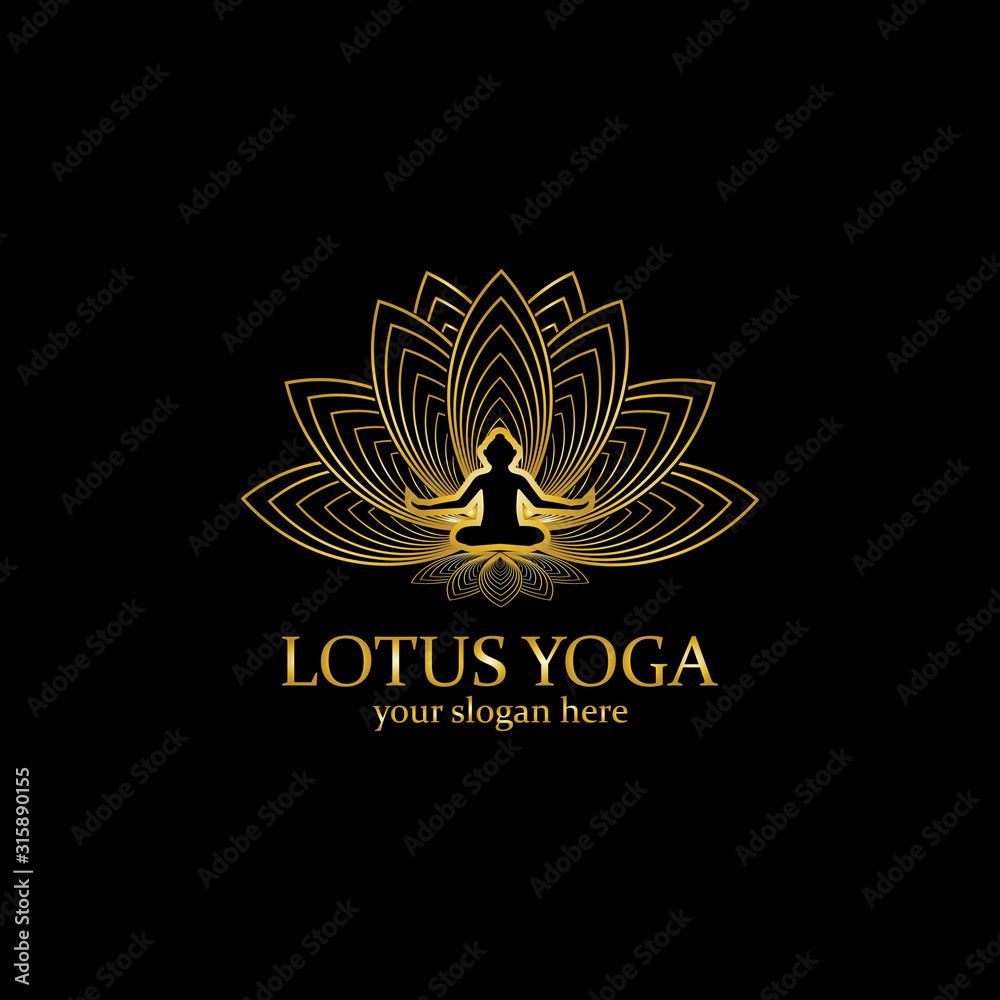 Obraz premium yoga logo design stock. human meditation in lotus flower vector illustration