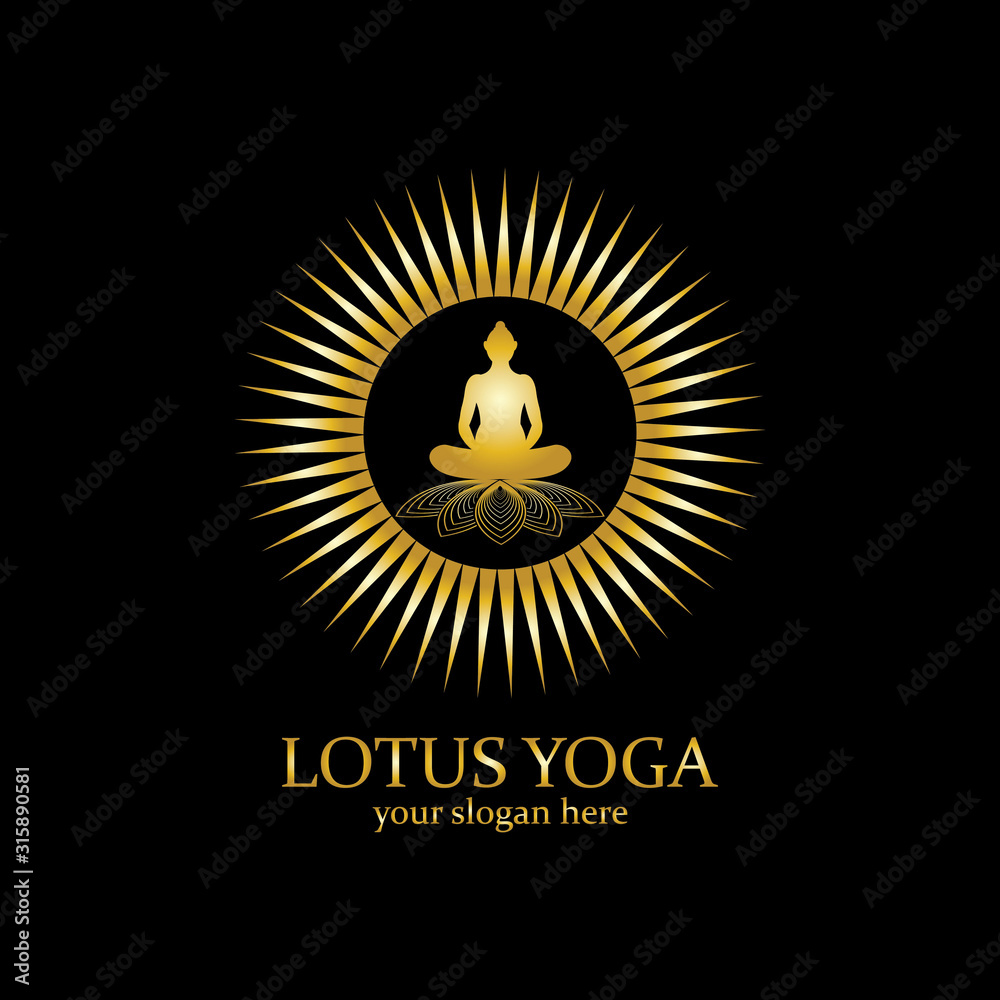 Fototapeta premium yoga logo design stock. human meditation in lotus flower vector illustration
