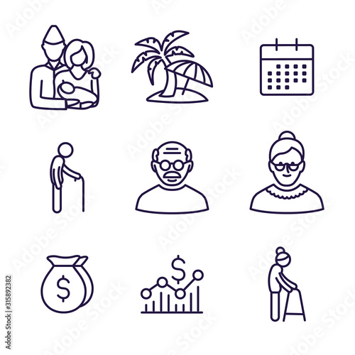 Generations - Golden Years Icon Set with retirement calendar , money, etc