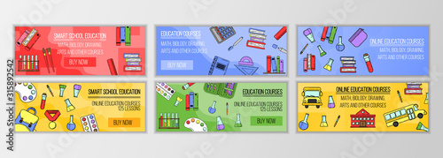 Education courses banner concept. Modern illustration for design and web.