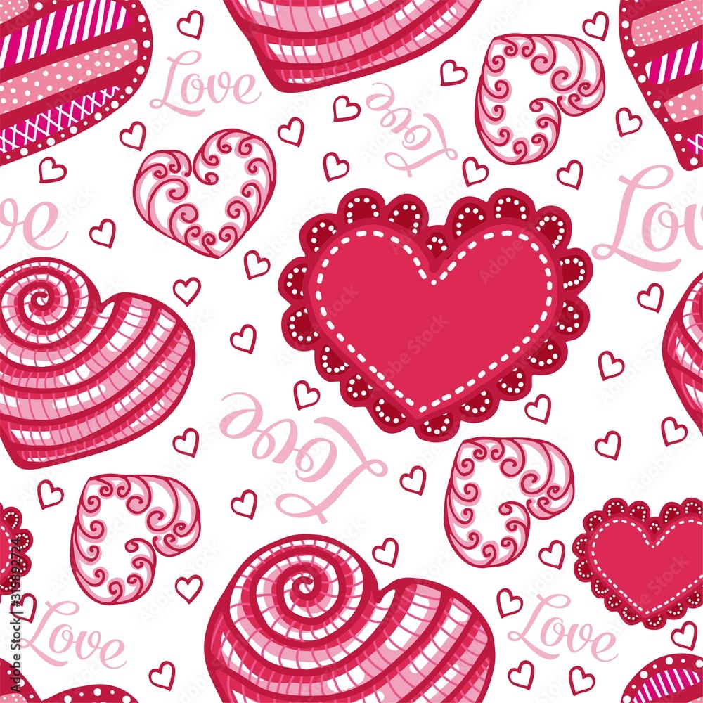 Fototapeta premium Seamless vector pattern. A pattern with a variety of hearts. Ideal for test, paper and gift products.
