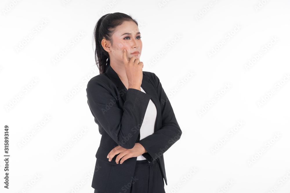 An attractive woman wearing business attire with various expressions isolated on white background. Suitable for image cut out and manipulation works for technology, business or finance theme. An attractive woman wearing business attire with various expressions isolated on white background. Suitable for image cut out and manipulation works for technology, business or finance theme.