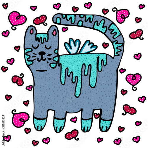 Vector illustration for Valentine's Day. Lovely cat in love. Ideal for gift and paper products