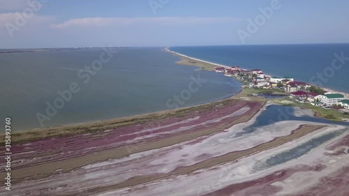 Curortnoe sea spit resort in Odessa region in Ukraine. Aerial view of beach and sea. photo