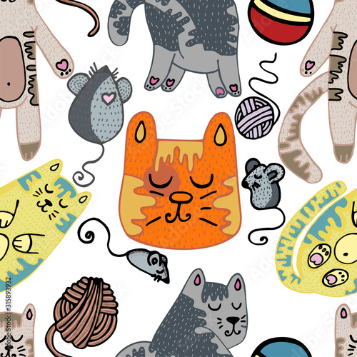 Vector seamless illustration with cute cats. Ideal for gift and paper products