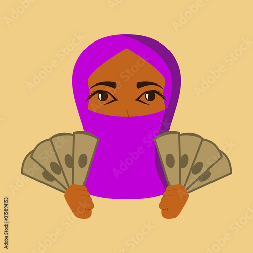 flat icon on theme Arabic business money Muslim woman