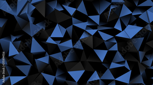 Abstract background with blue and black geometric triangular shapes. Modern space pattern. 3D rendering.
