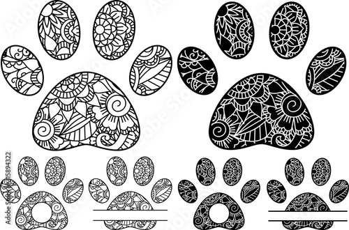Coloring pages, Zentangle Paws, Monogram Frames for Vinyl Cutters, Paw, Printing 