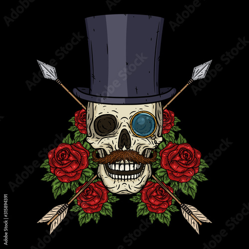 Skull. Valentine skull. The skull of the gentleman. Illustration for Valentine's day.