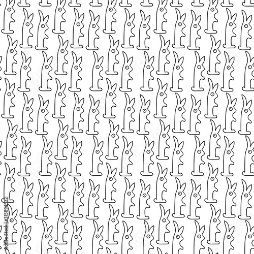 Pattern funny bunnies cartoon in doodle style  black line on white background isolated vector
