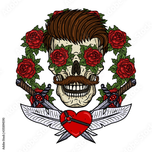 Skull. Valentine skull. The skull of the gentleman. Illustration for Valentine's day.