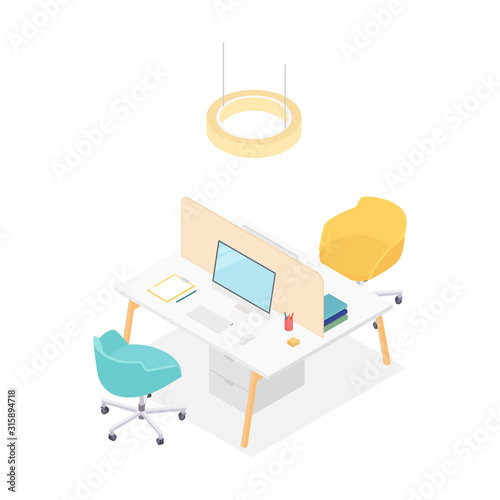 Modern isometric office cubicles on white. Vector illustration in flat design, isolated.
