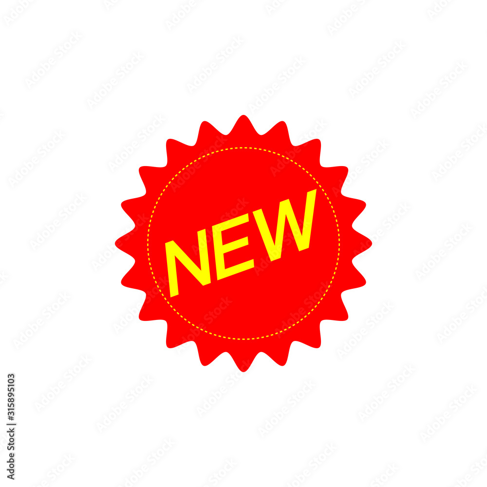 New sticker flat vector illustration isolated on a white background.New feature or new product badge flat vector icon label for apps and websites. New sticker flat vector illustration isolated on a white background.New feature or new product badge flat vector icon label for apps and websites.