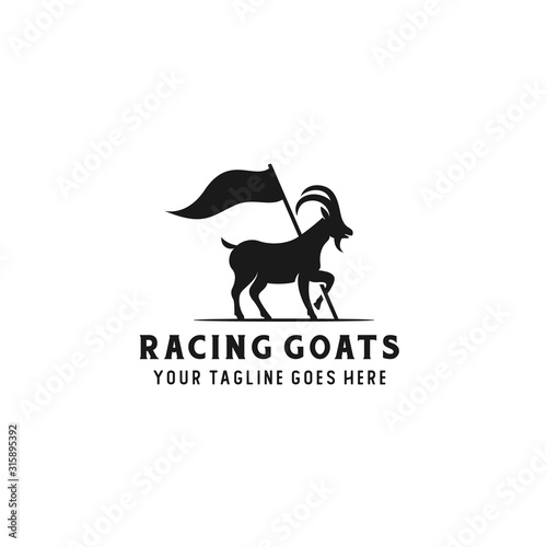 Vintage retro Goat silhouette holding the flag, for racing club logo design