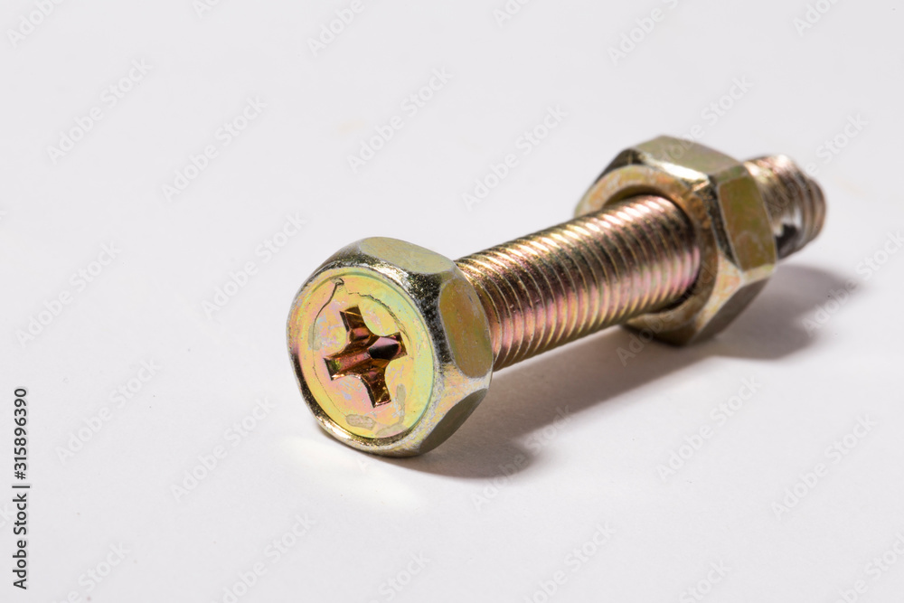Rusty screw and nuts isolated on white background. Bolts and nuts Rusty screw and nuts isolated on white background. Bolts and nuts