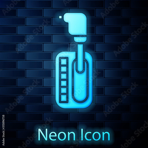 Glowing neon Gear shifter icon isolated on brick wall background. Transmission icon. Vector Illustration