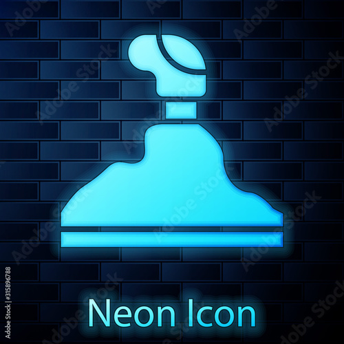 Glowing neon Gear shifter icon isolated on brick wall background. Transmission icon. Vector Illustration