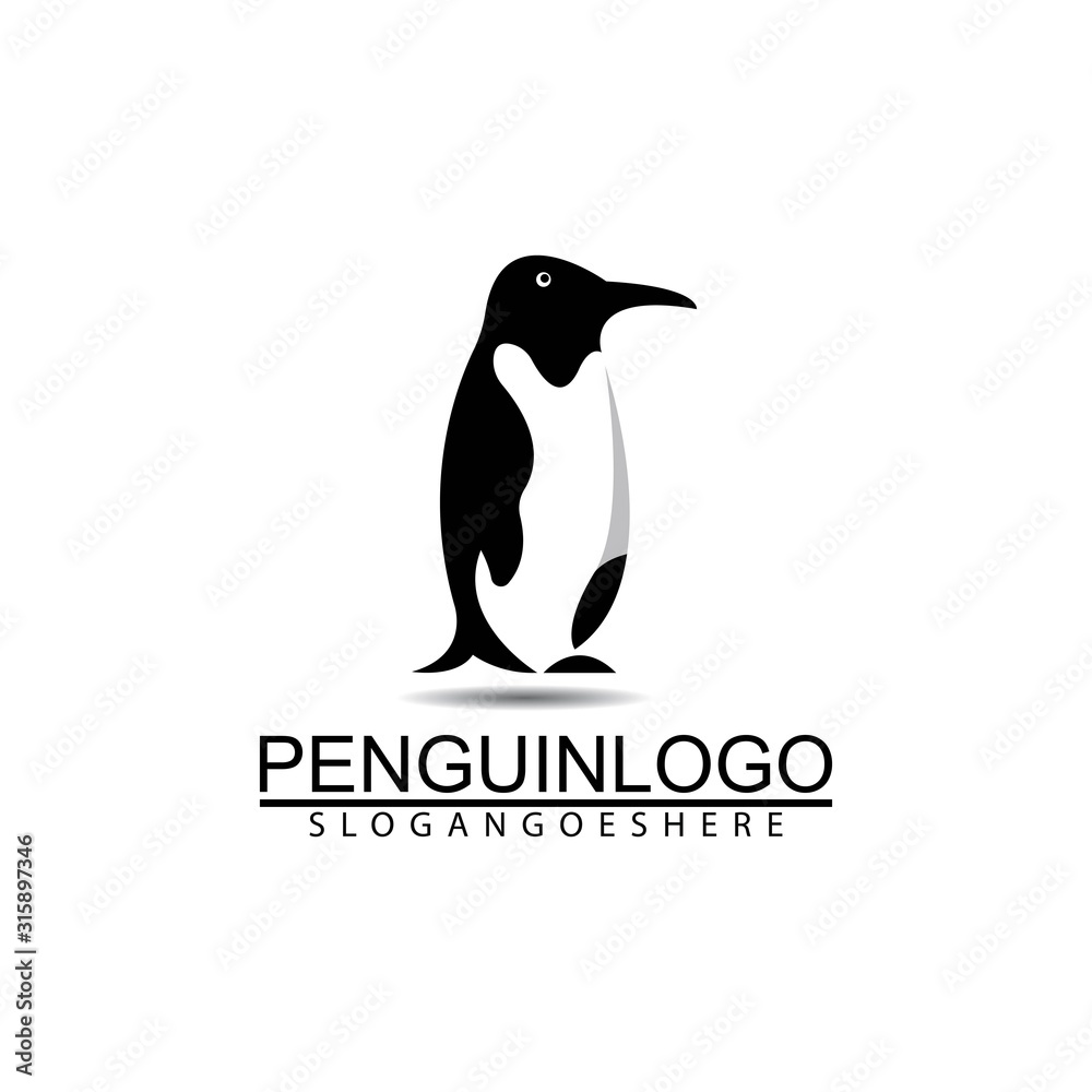 Obraz premium Penguin bird vector logo. Arctic animal symbol, North Pole and South Pole.