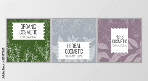 Herbal cosmetics card template. Modern illustration for design and web.