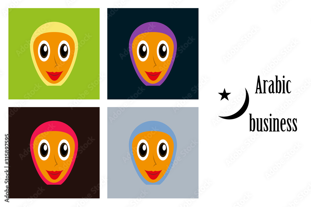 assembly of flat icons on theme Arabic business arabic woman smiling assembly of flat icons on theme Arabic business arabic woman smiling