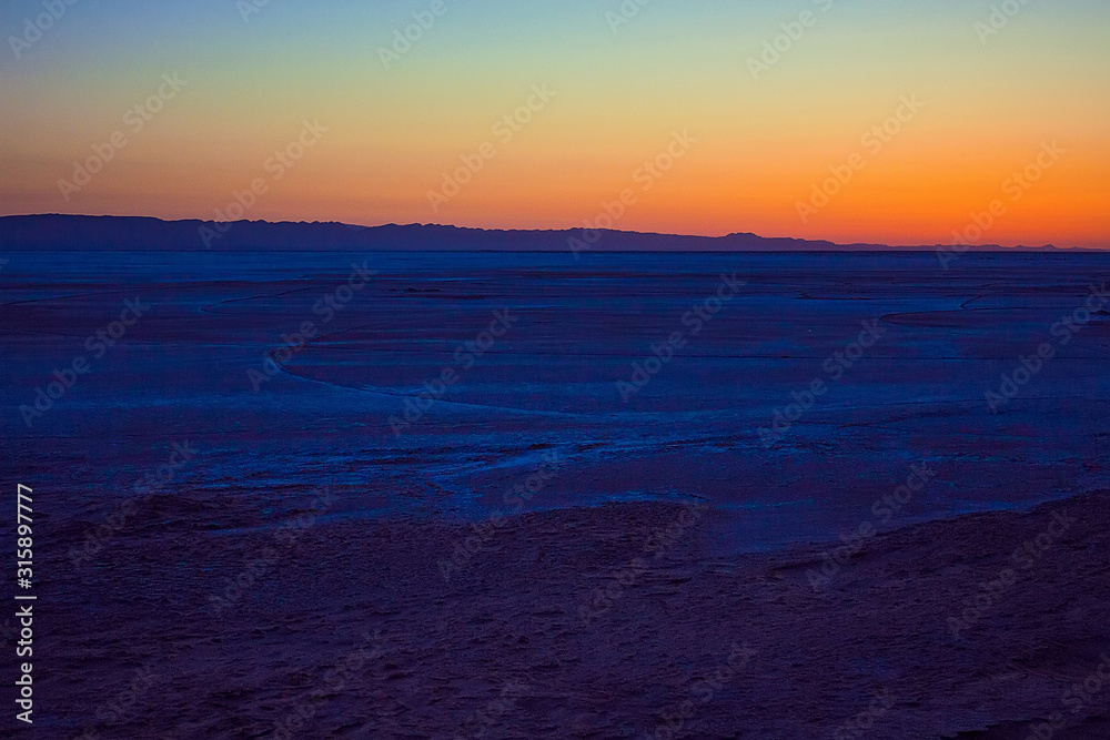 Sunrise Chott el Djerid — the salty desert in Tunisia, Africa
