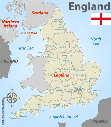 Map of England with Districts