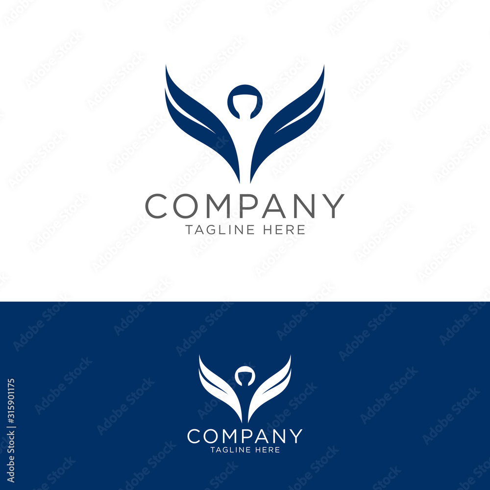 Logo design of combinations human with wings mature style Logo design of combinations human with wings mature style