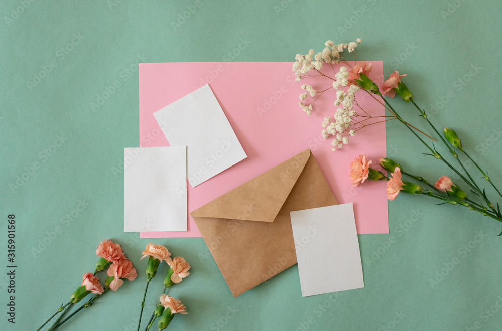 blank card in an envelope with flowers blank card in an envelope with flowers