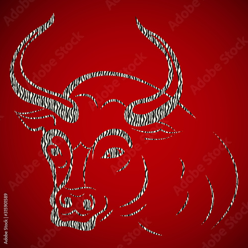 Abstract gray bull. Taurus head on a red background