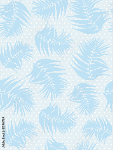 Tropical palm leaves and dots, jungle leaf seamless vector floral pattern background.