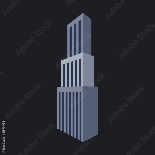 Downtown skyscraper with skyline reflections on shiny glass facades. Modern flat style vector illustration isolated on background.