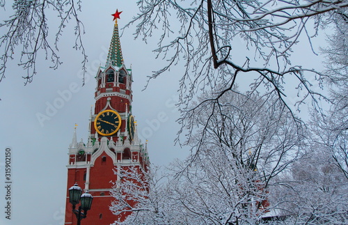 Moscow Kremlin in winter, Spasskaya tower photo